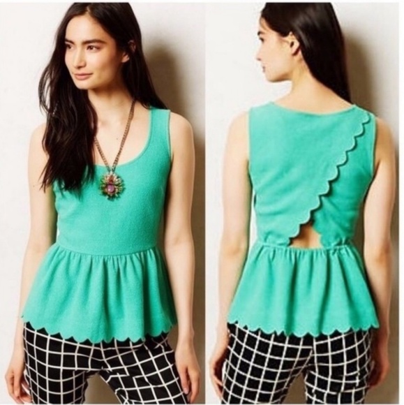 Anthropologie Tops - Postmark Mint Scalloped Clovelly Peplum Top sz S